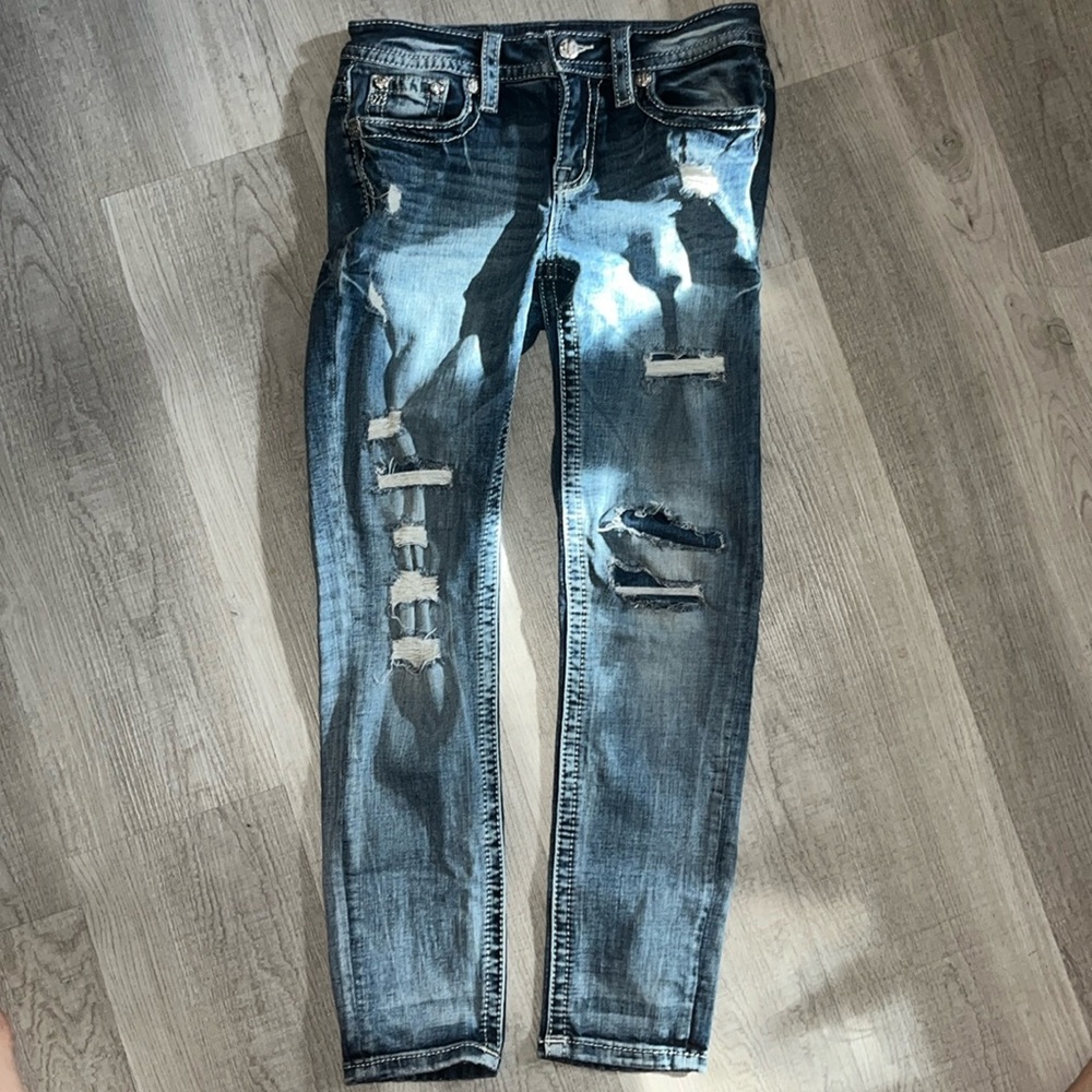 Miss Me Los Angelas Blue Distressed Mid-Rise Ankle Skinny Stretch Jean Size 27